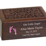 New Born Baby Girl Wood Floral Urn