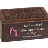 New Born Baby Girl Wood Floral Urn
