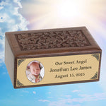 Infant Photo Gold Plate Floral Wood Urn - Free Photo & Engraving
