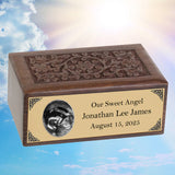 Ultra Sound Photo Gold Plate Floral Wood Urn - Free Photo & Engraving