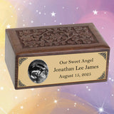 Ultra Sound Photo Gold Plate Floral Wood Urn - Free Photo & Engraving