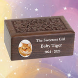 Small Pet or Cat Photo Floral Wood Urn - Free Engraving