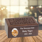 Small Pet or Cat Photo Floral Wood Urn - Free Engraving