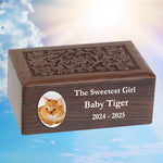 Small Pet or Cat Photo Floral Wood Urn - Free Personalization