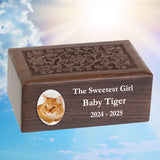 Small Pet or Cat Photo Floral Wood Urn - Free Personalization