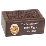 Small Pet or Cat Photo Floral Wood Urn - Free Engraving