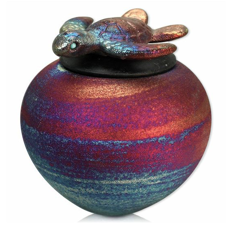 Raku Sea Turtle Mini Urn & Engraved Stand