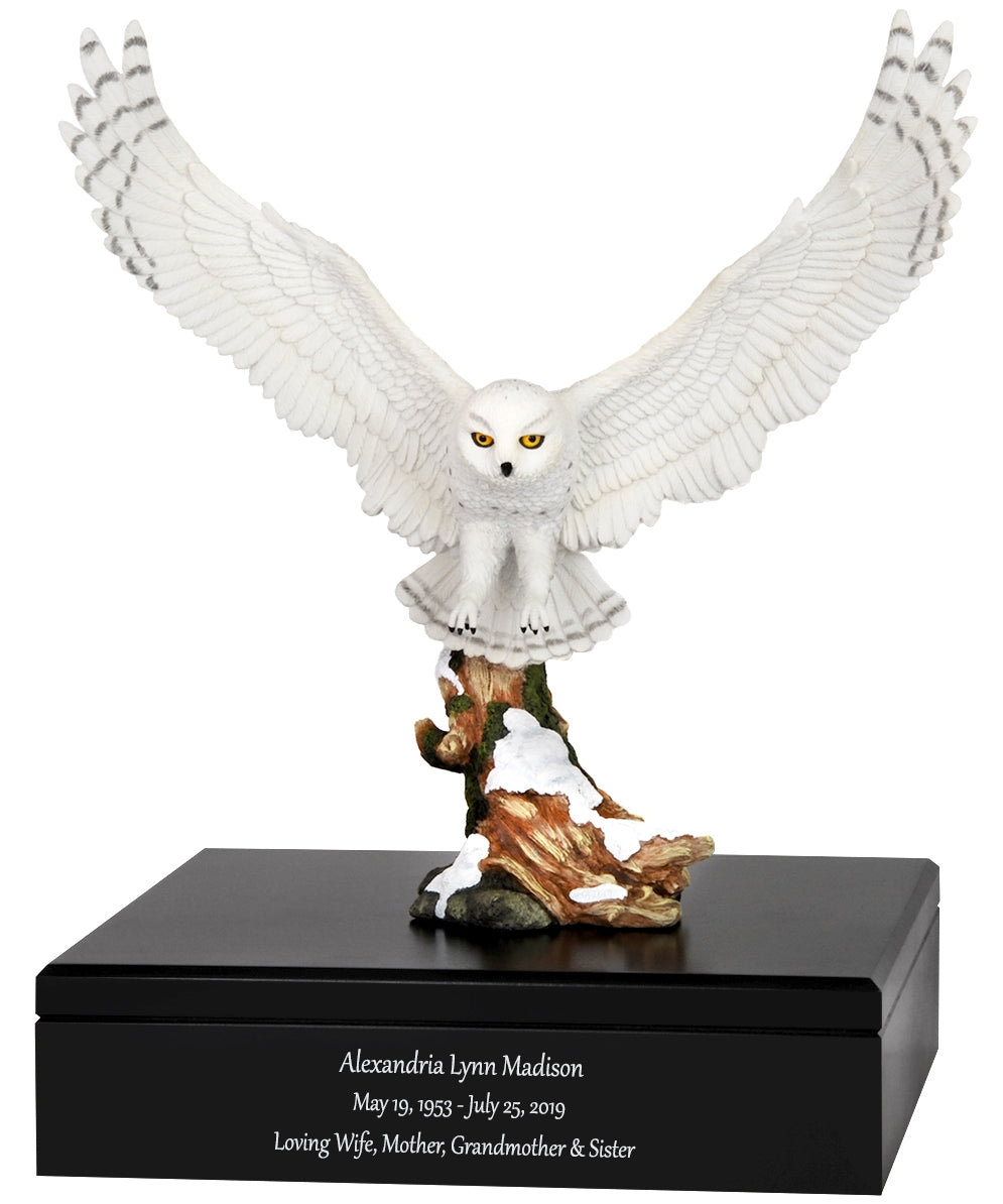 Snow Owl Art & Wood Cremation Urn