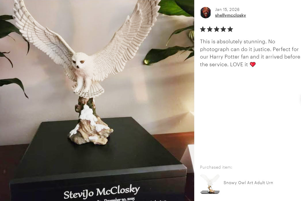 Snowy Owl Art & Wood Cremation Urn