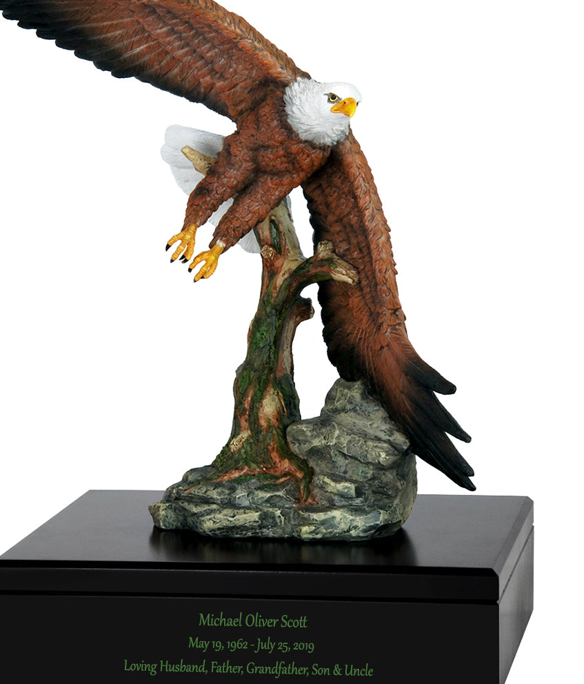 Eagle in Flight Art & Wood Cremation Urn