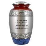 Soccer Red White & Blue Pewter Urn - Pro Diamond Engraving