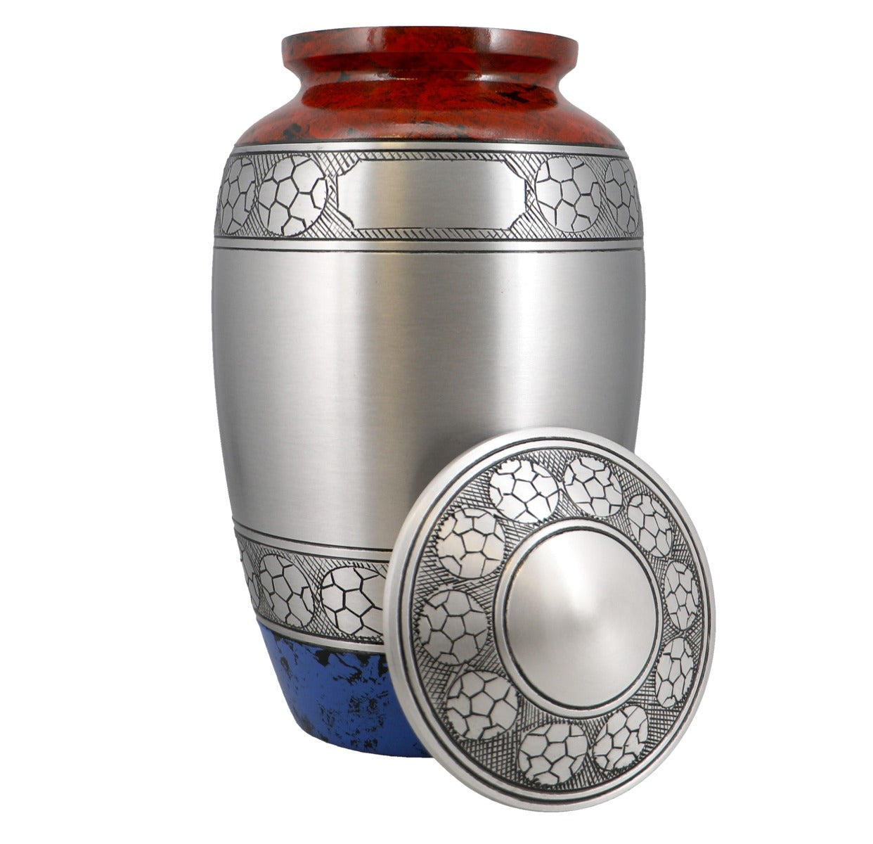 Soccer Red White & Blue Pewter Urn - Pro Diamond Engraving