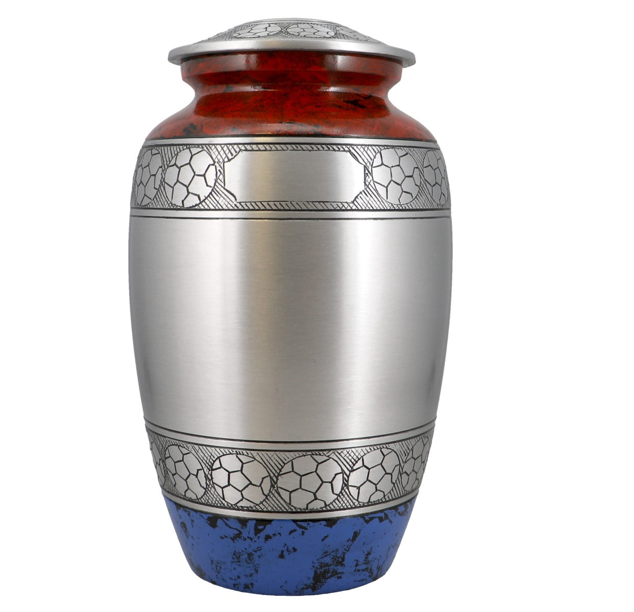 Soccer Red White & Blue Pewter Urn - Pro Diamond Engraving