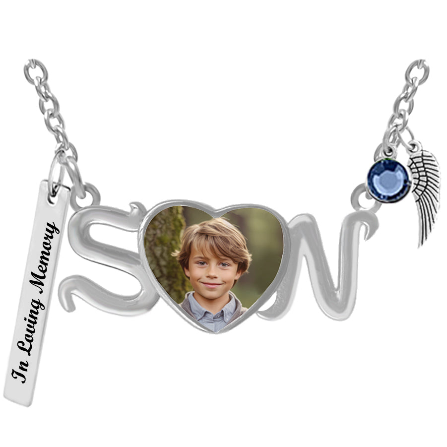 Son Heart Photo Jewelry Urn Pendant - Love Charms® Option
