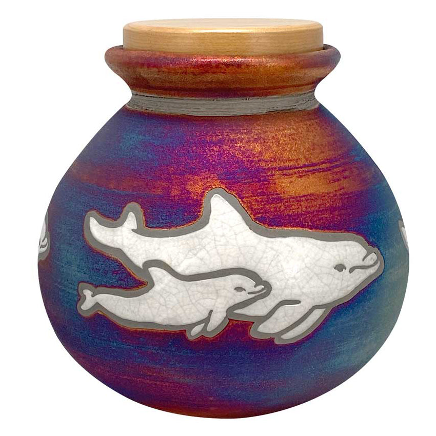 Spirit Dolphins Raku Cremation Adult or Medium Urn - Personalization Option