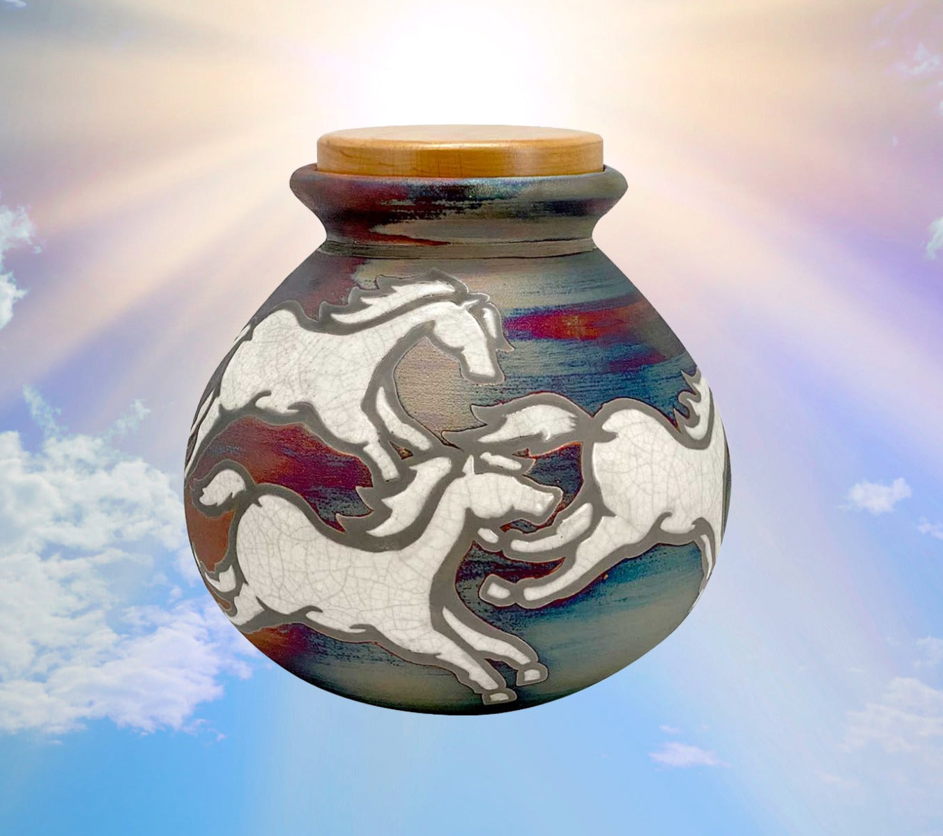 Spirit Horses Raku Adult or Medium/Child Cremation Urn - Photo Personalization Option