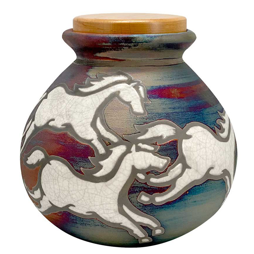 Spirit Horses Raku Adult or Medium/Child Cremation Urn - Photo Option