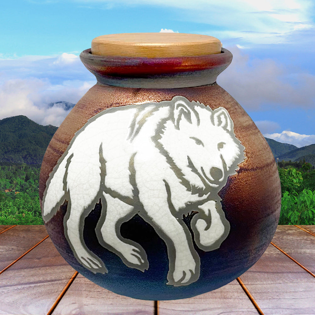 Spirit Wolves Raku Cremation Adult or Medium Urn - Personalization Option