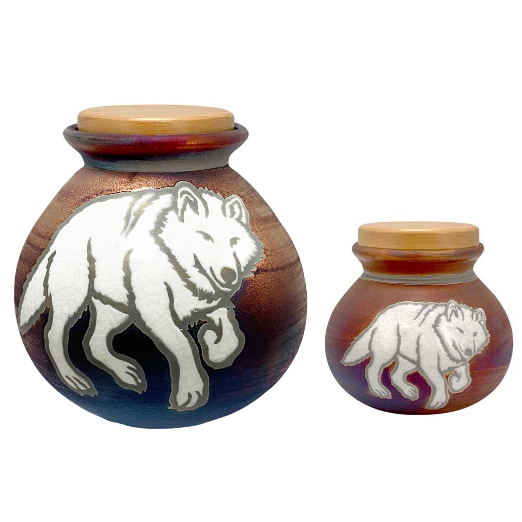 Spirit Wolves Raku Cremation Adult or Medium Urn - Personalization Option