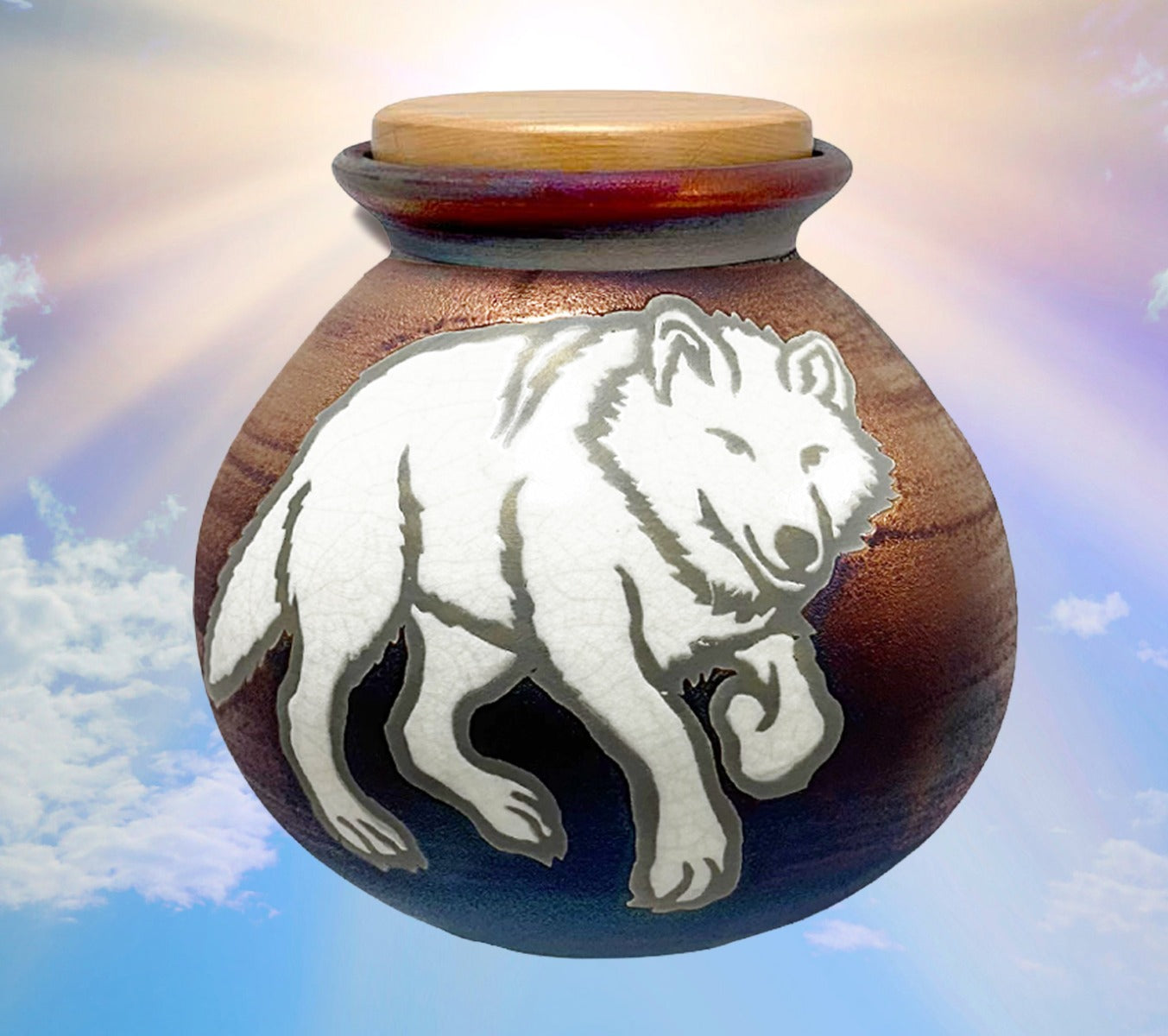 Spirit Wolves Raku Cremation Adult or Medium Urn - Personalization Option