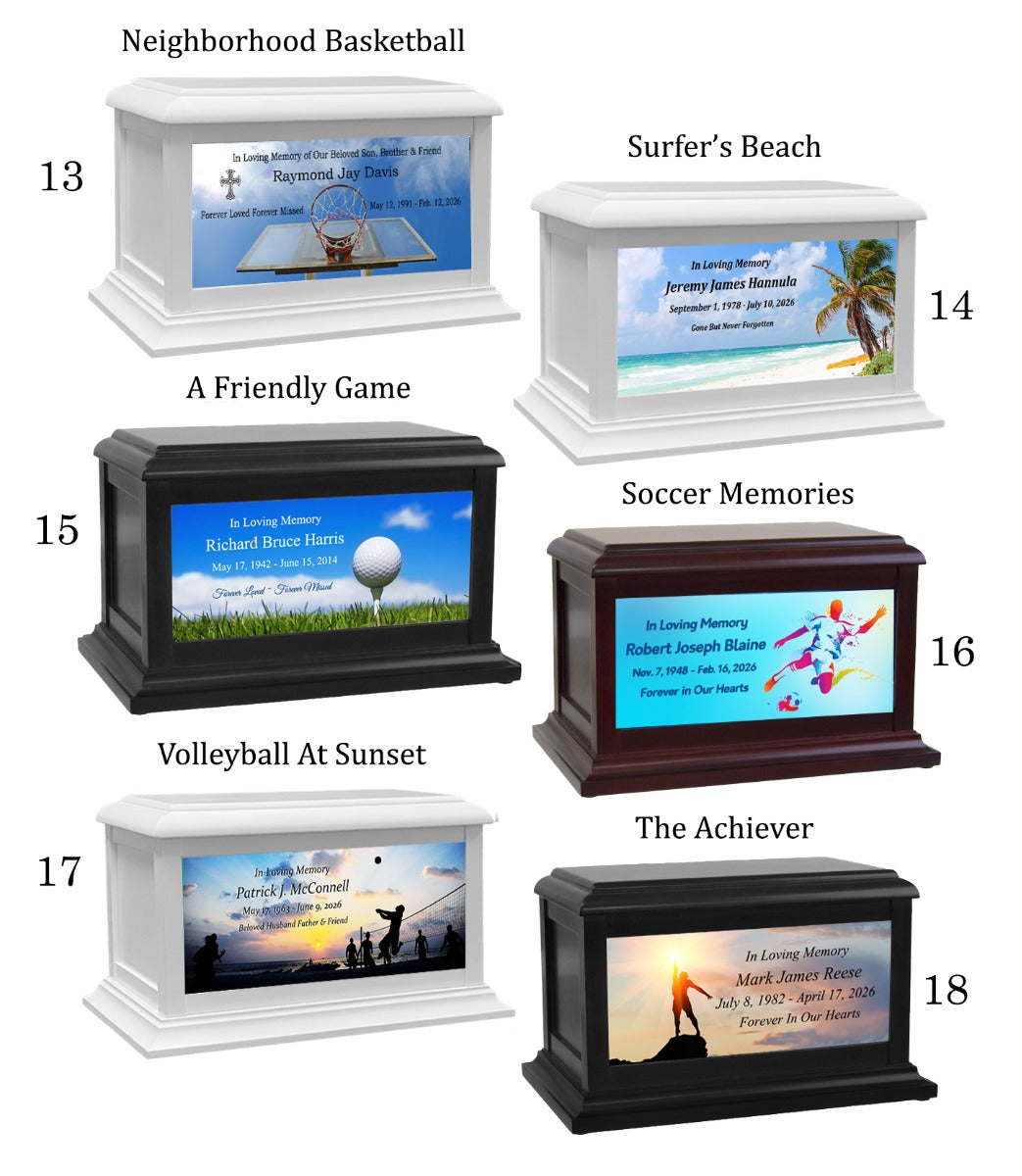 Sports, Golf, Snow, Skate Boarding & Gamer Adult or Medium Wood Keep The Memory® Cremation Urn 
