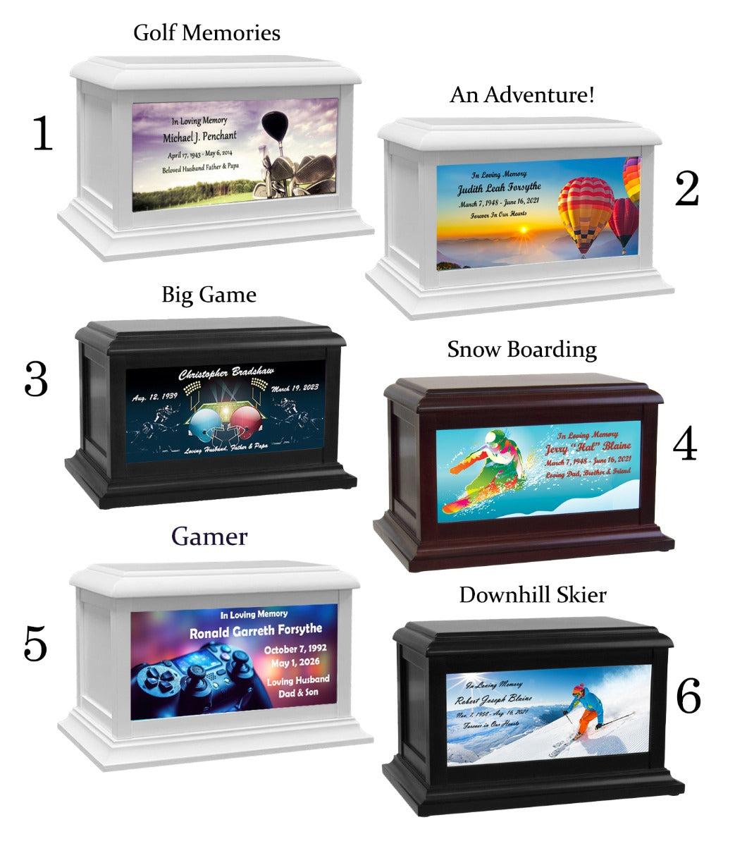 Sports, Golf, Snow, Skate Boarding & Gamer Adult or Medium Wood Keep The Memory® Cremation Urn 
