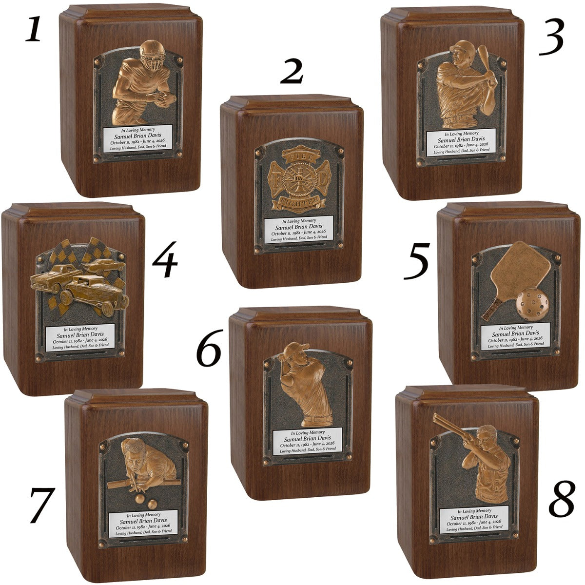 Major Sports & Fire Fighter Plaque Adult Wood Cremation Urns - Free Engraving
