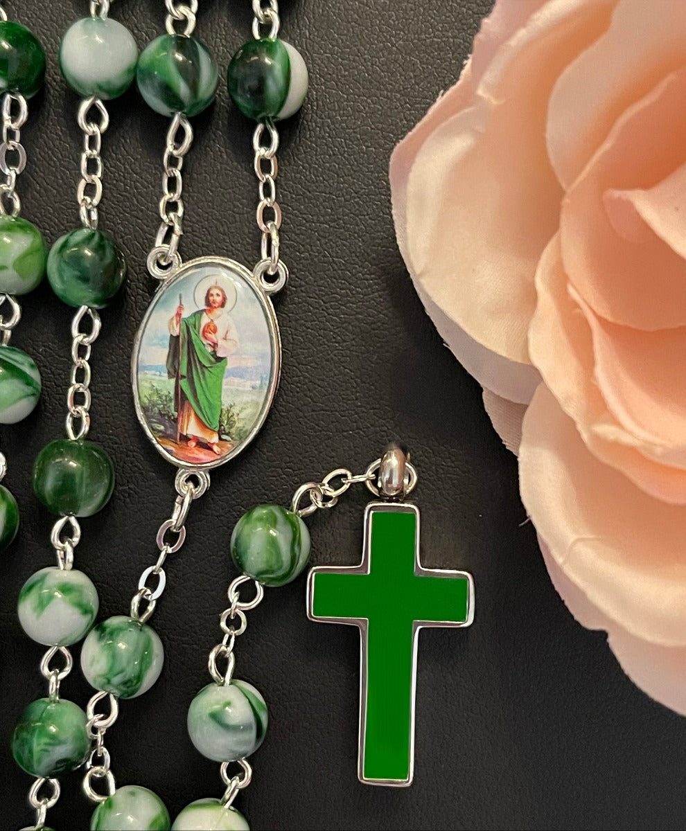 Saint Jude of Hope Green Rosary Necklace Urn