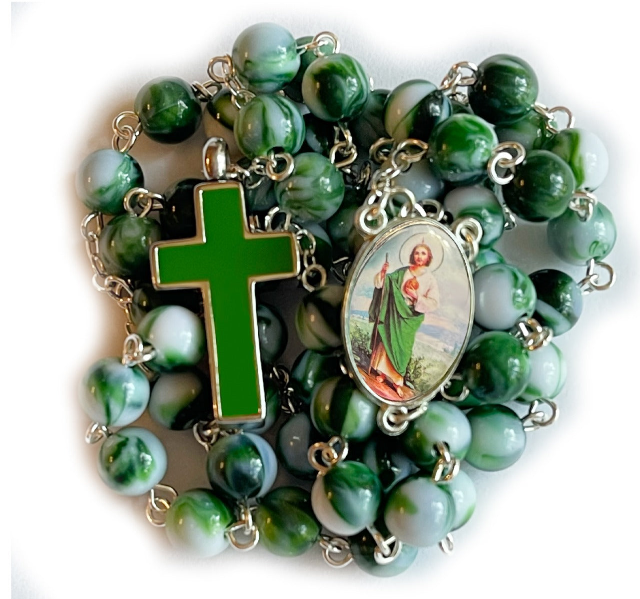 Saint Jude of Hope Green Rosary Necklace Urn