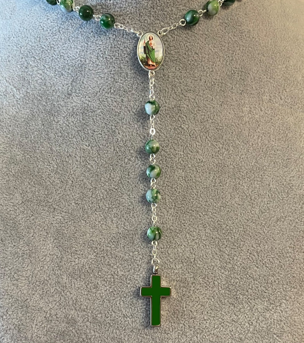 Saint Jude of Hope Green Rosary Necklace Urn