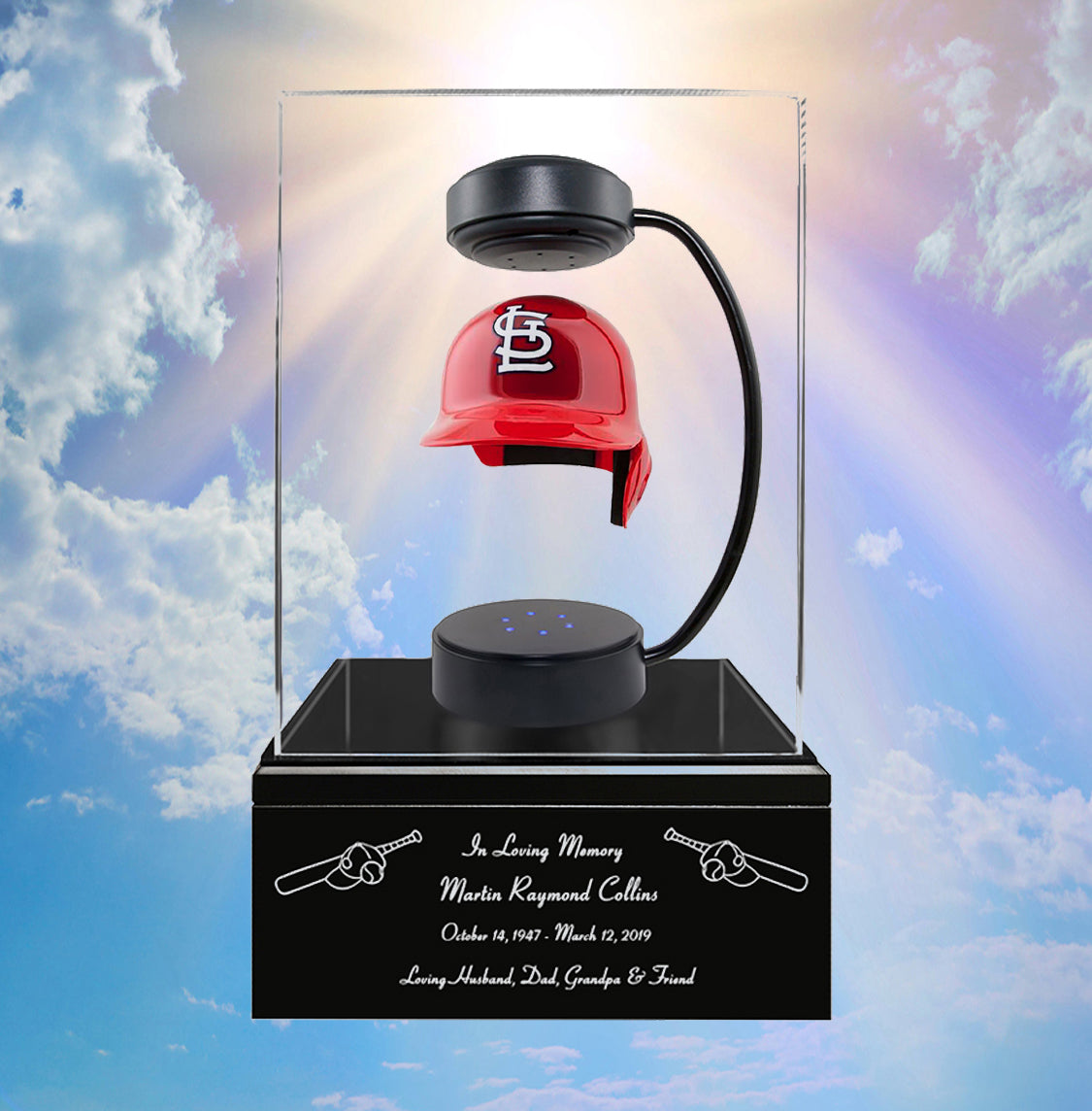 Baseball Cremation Urn & St. Louis Cardinals Hover Helmet Décor