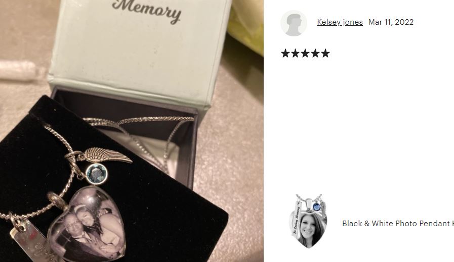Black & White Photo Pendant Heart Urn - Love Charms™ Option 