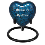 Blue Marbled Heart Keepsake Urn - Stand Option