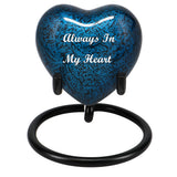 Blue Marbled Heart Keepsake Urn - Stand Option