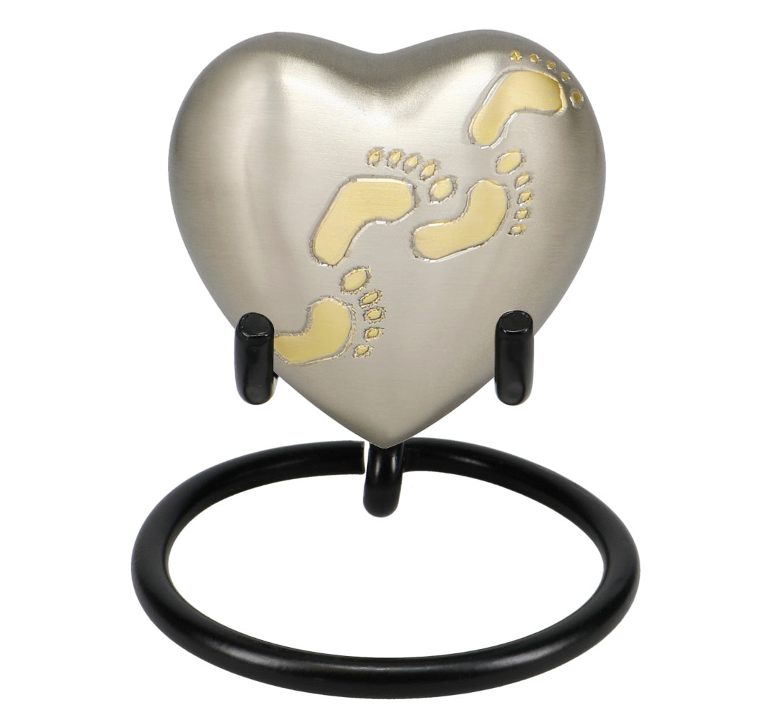 Footprints Brass Heart Keepsake Urn - Stand Option