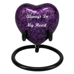 Purple Marbled Heart Keepsake Urn - Stand Option