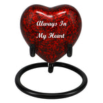 Red Marbled Heart Keepsake Urn - Stand Option