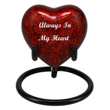 Red Marbled Heart Keepsake Urn - Stand Option