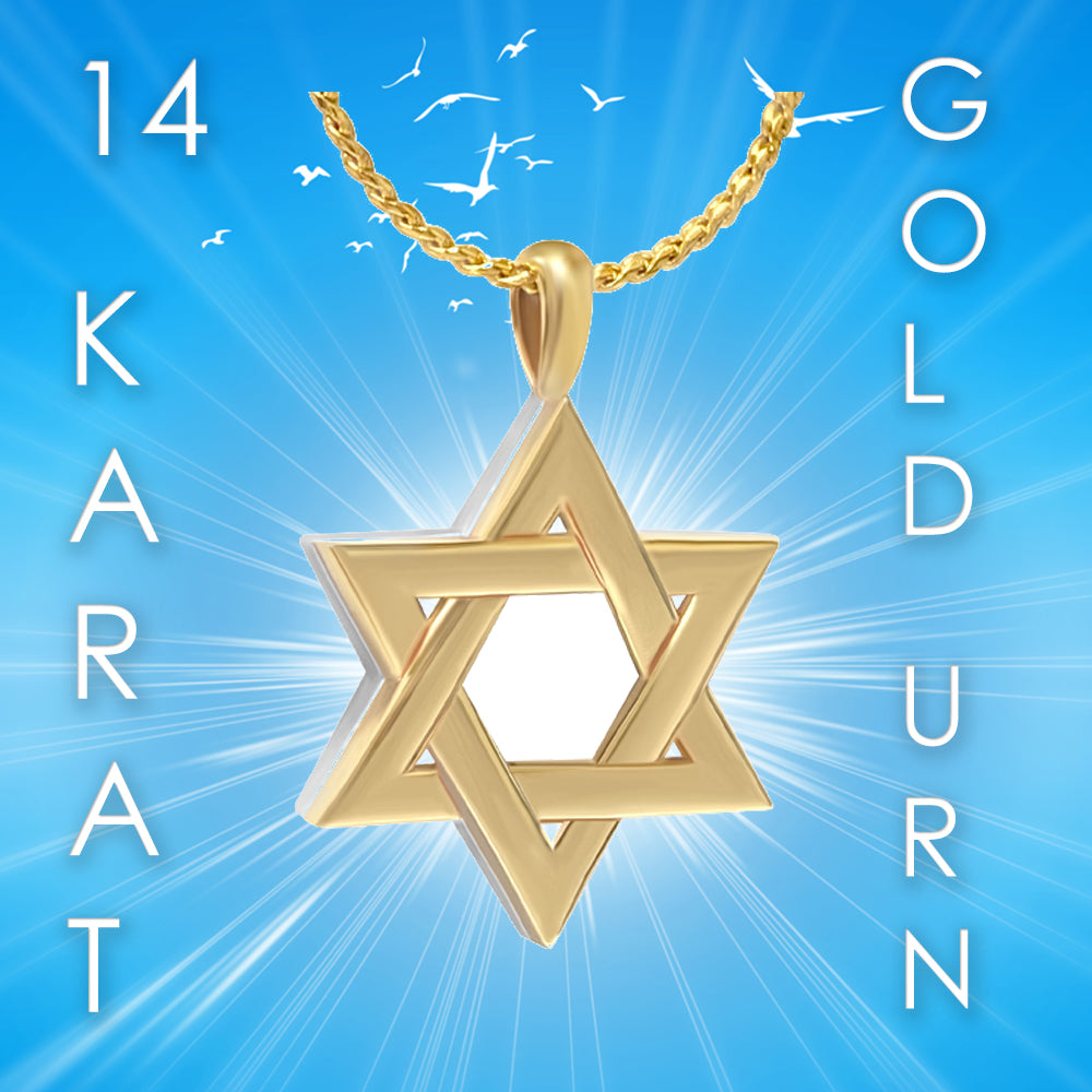 Jewish Star of David White & Yellow 14KT Gold Cremation Jewelry Urn - SHIPS NOW