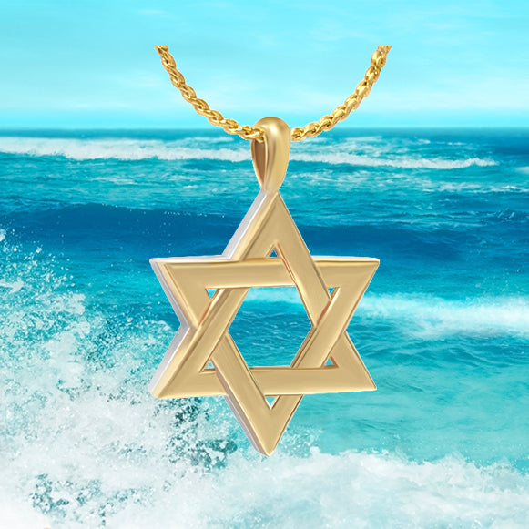 Jewish Star of David White & Yellow 14KT Gold Cremation Jewelry Urn - SHIPS NOW
