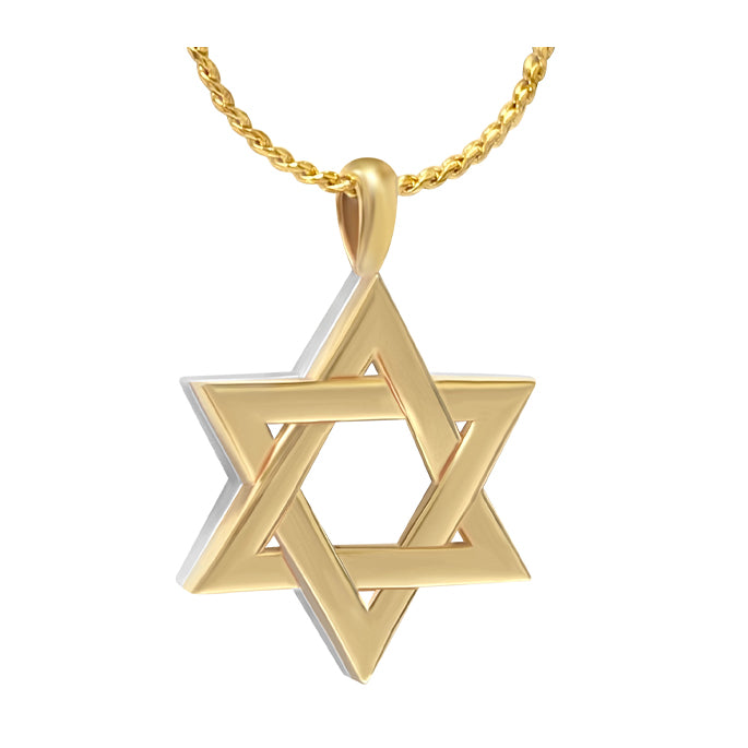 Jewish Star of David White & Yellow 14KT Gold Cremation Jewelry Urn - SHIPS NOW
