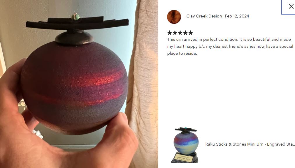 Raku Sticks & Stones Keepsake Urn & Engraved Stand