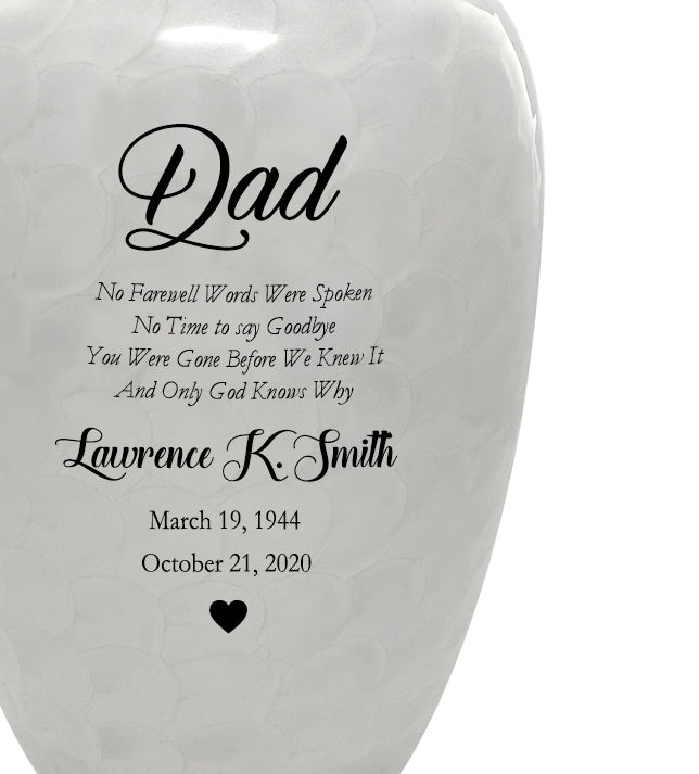 Sudden Passing Dad, Husband, Grandpa & More Cremation Urn - Pro Laser Engraving