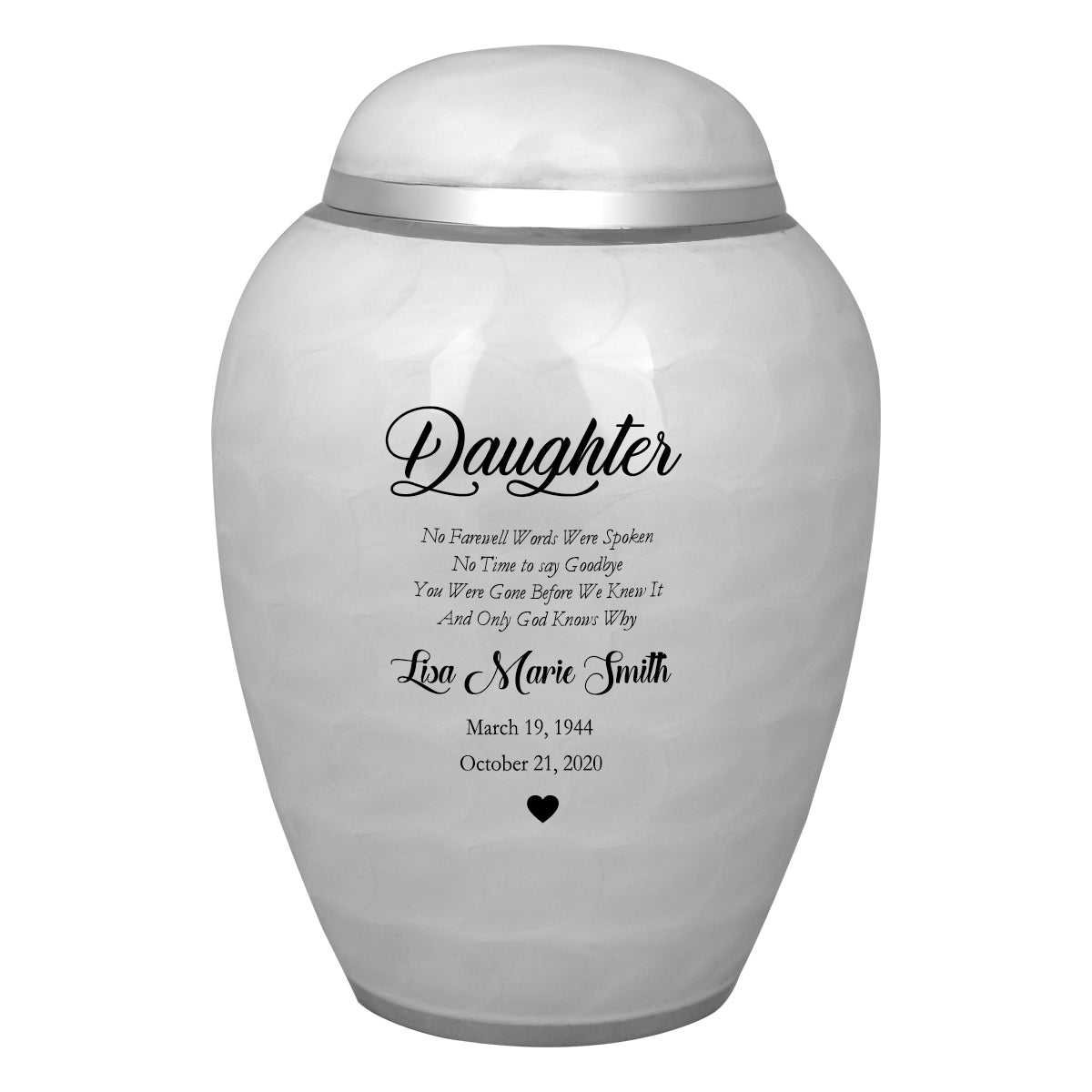 Medium Sudden Passing Mom, Wife, Grandma & More Cremation Urn - Pro Laser Engraving