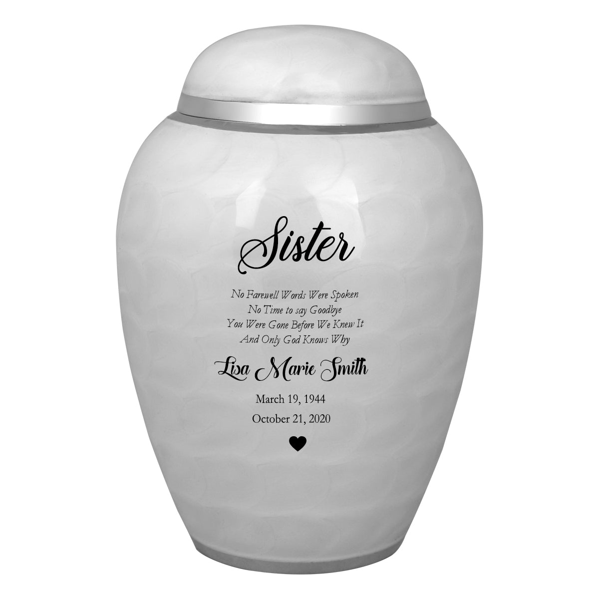 Medium Sudden Passing Mom, Wife, Grandma & More Cremation Urn - Pro Laser Engraving