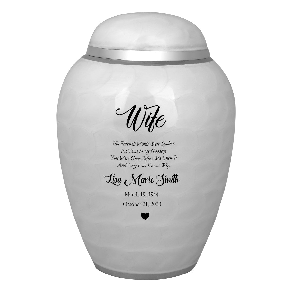 Medium Sudden Passing Mom, Wife, Grandma & More Cremation Urn - Pro Laser Engraving
