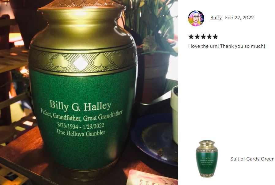 Suits of the Cards Green Cremation Urn - Poker Adult Urn - Tribute Wreath™ - Pro Diamond Engraving