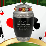 Suits of the Cards Black Cremation Urn - Poker Adult Urn - Tribute Wreath™ - Pro Diamond Engraving
