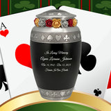 Suits of the Cards Black Cremation Urn - Poker Adult Urn - Tribute Wreath™ - Pro Diamond Engraving