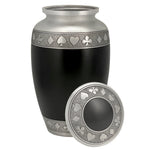 Suits of the Cards Black Cremation Urn - Poker Adult Urn - Tribute Wreath™ - Pro Diamond Engraving